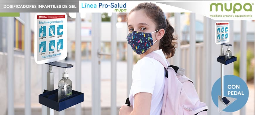 Dosificador de Gel Antibacterial de Pedal Infantil, MUPA® Mobiliario Urbano y Equipamiento