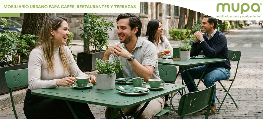 Mobiliario urbano funcional para cafés, restaurantes y terrazas